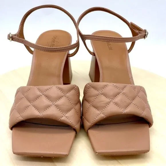 Open Edit by Nordstrom Austyn Quilted Block Heeled Sandals Tan Mocha Size 9M NEW - Picture 2 of 12